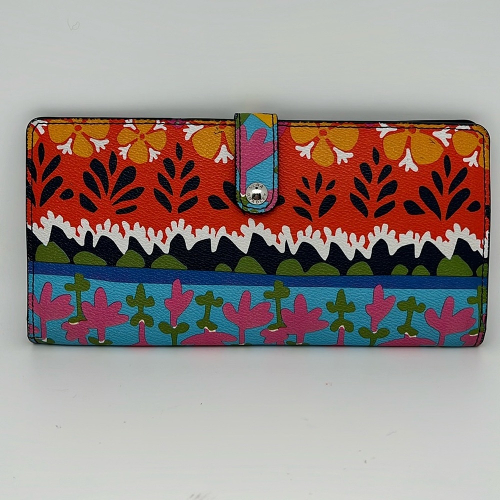 Vera Bradley Rio Stripe Slim Trifold Colorful ID Faux Leather Coin Pocket Wallet